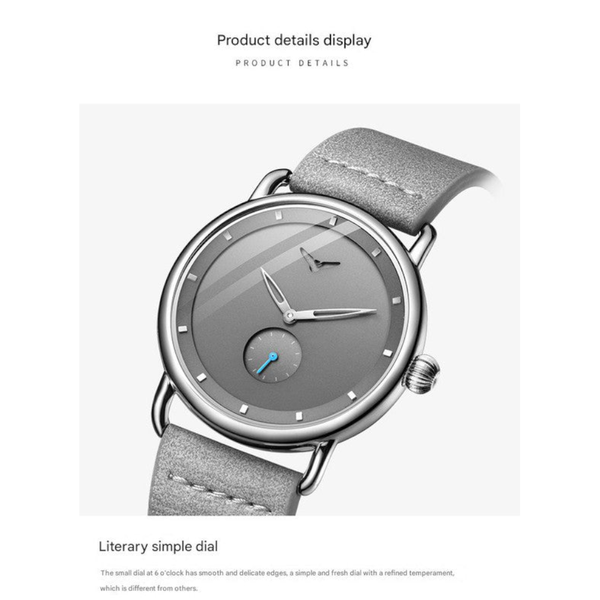 Black Elegant Men's Watch With Leather Band Small Seconds Onion Crown Detail Watches