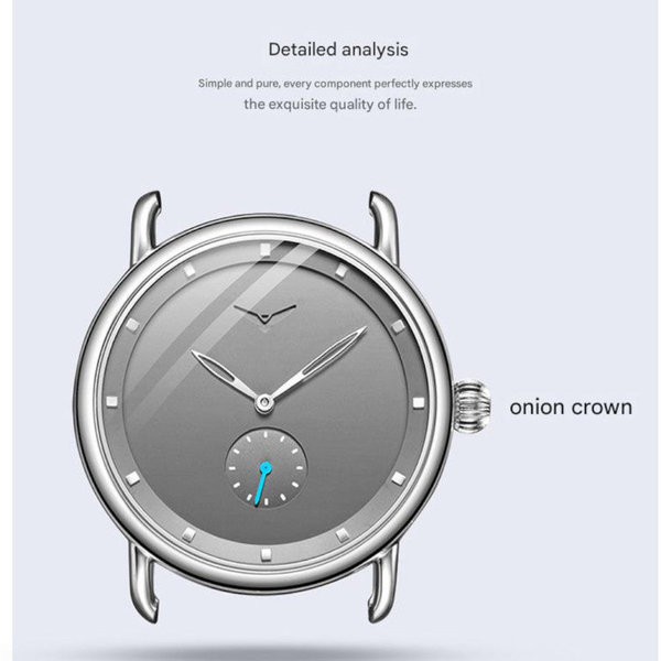 Black Elegant Men's Watch With Leather Band Small Seconds Onion Crown Detail Watches