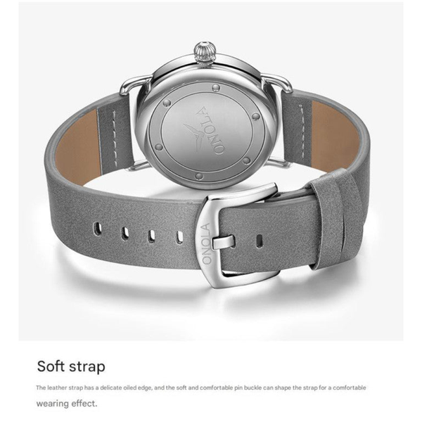 Black Elegant Men's Watch With Leather Band Small Seconds Onion Crown Detail Watches