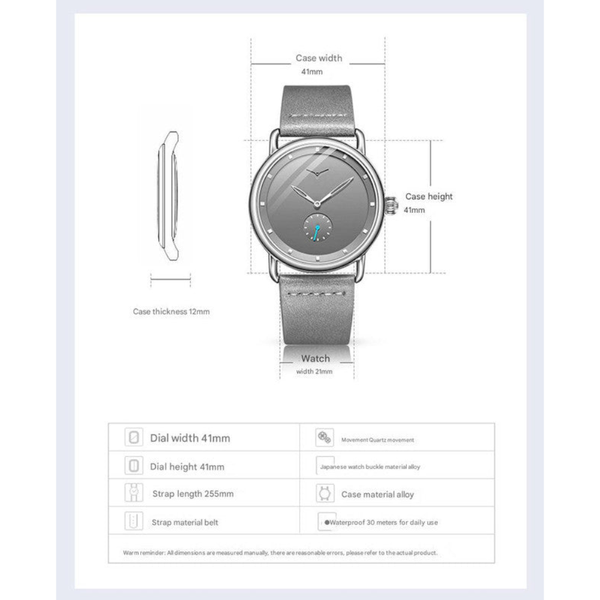 Black Elegant Men's Watch With Leather Band Small Seconds Onion Crown Detail Watches