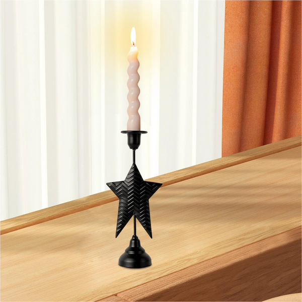 Black Elegant Star Metal Candlestick Holder Decorative Taper Stand For Home Tabletop & Special Occasions Candle Holders & Accessories
