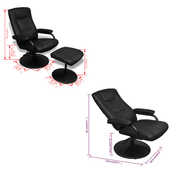 Black Faux Leather Tv Armchair With Adjustable Backrest And Footstool Furniture Sofas Armchairs & Couches