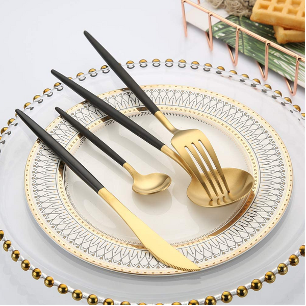 Black Gold Cutlery 1810 Stainless Steel Set Fork Spoon Knife Christmas Dinnerware Wedding Gift Tableware 4Pcs