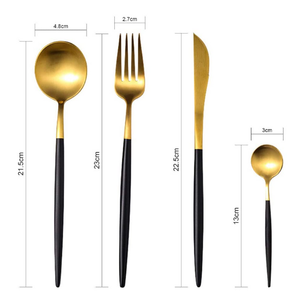 Black Gold Cutlery 1810 Stainless Steel Set Fork Spoon Knife Christmas Dinnerware Wedding Gift Tableware 4Pcs