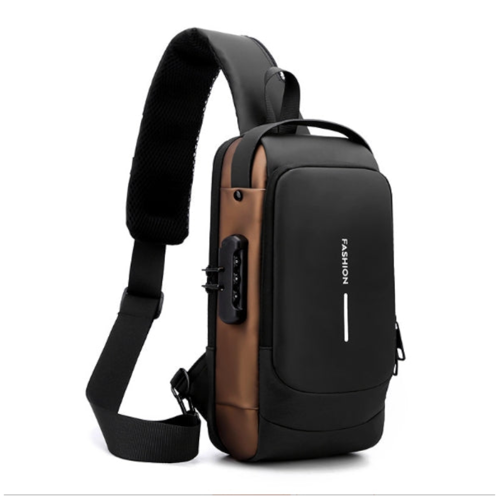 Black Gold Modern Anti Theft Sling Bag For Men Crossbody Backpack With Usb Port & Combination Lock Bags