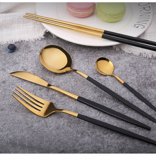 Black Gold Tableware Stainless Steel Cutlery Set Fork Teaspoon Knife Spoon Cutlery Sets