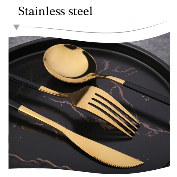 Black Gold Tableware Stainless Steel Cutlery Set Fork Teaspoon Knife Spoon Cutlery Sets