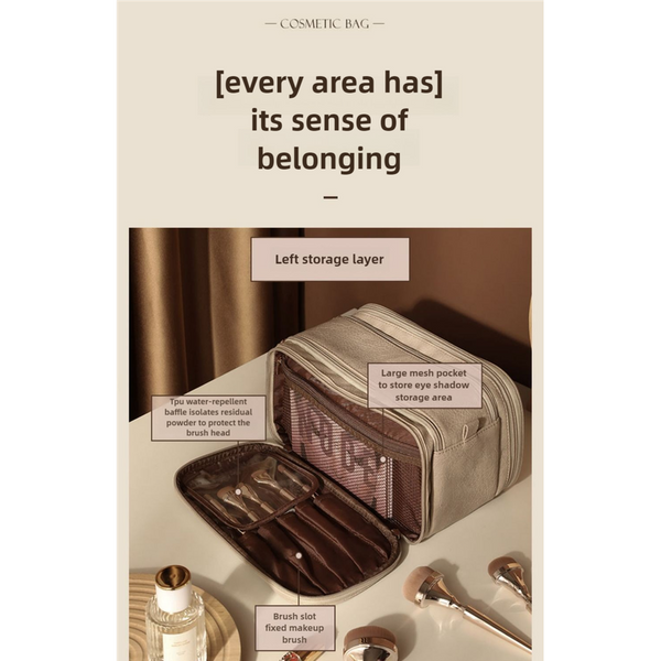 Elosung Black Large Capacity Makeup Organizer Bag Travel Friendly Double Zip Cosmetic Storage Case For Women(Makeup Items Are Shooting Props And Not I