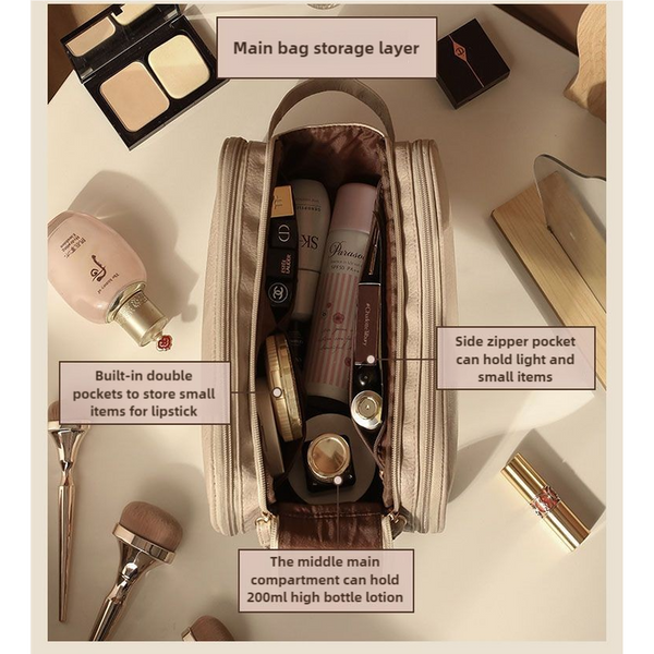 Elosung Black Large Capacity Makeup Organizer Bag Travel Friendly Double Zip Cosmetic Storage Case For Women(Makeup Items Are Shooting Props And Not I