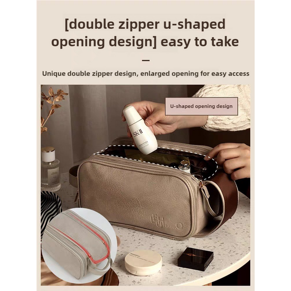 Elosung Black Large Capacity Makeup Organizer Bag Travel Friendly Double Zip Cosmetic Storage Case For Women(Makeup Items Are Shooting Props And Not I