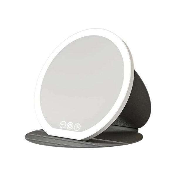 Black Large Round Foldable Led Makeup Mirror 22Cm Desktop Vanity With 3 Color Lights & Stepless Dimming Makeup Mirrors