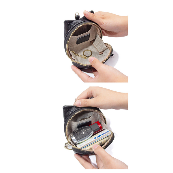 Black Leather Frog Design Coin Purse Cute Cartoon Mini Wallet Pouch For Keys & Coins With Keyring Wallets