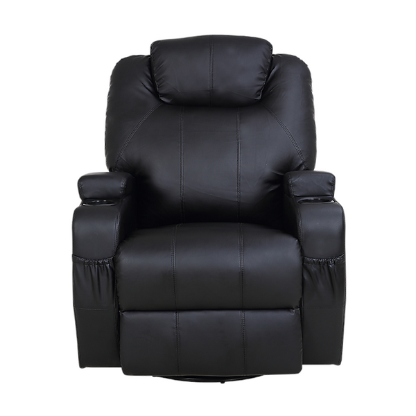 Black Massage Sofa Chair Recliner 360 Degree Swivel Pu Leather Lounge 8 Point Heated