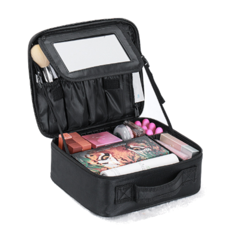 Black Oxford Fabric Makeup Case With Mirror And Partitions All In One Tool Box Makeup Bags & Cases