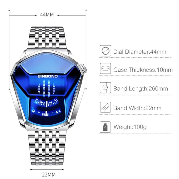 Black Steel Belt Men Watch With Live Technology White Blue Face Watches