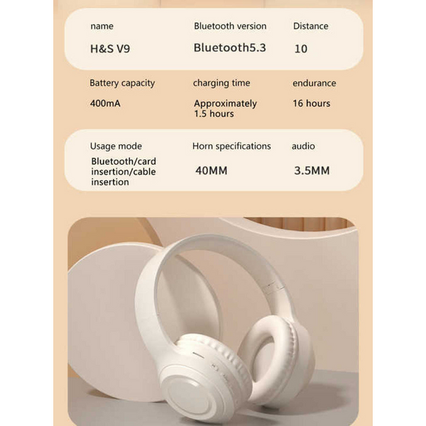 Black Wireless Headphones 400Mah 16H Playtime Sd Card & Aux Support Earbuds