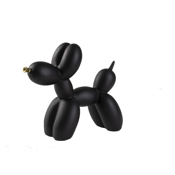 Black Modern Resin Balloon Dog Sculpture Playful Art Figurine With Golden Snout Accent Sculptures & Figurines