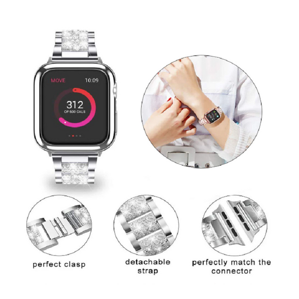 Bling Bands Compatible Apple Watch Metal Replacement Wristband For Iwatch 6 5 4 3 2 1 Se Watch Bands