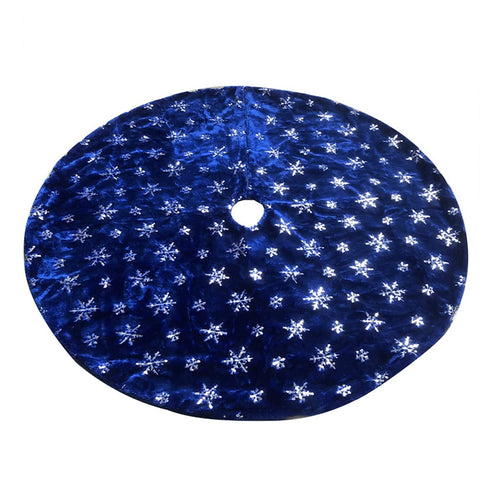 Blue Christmas Plush Tree Skirt With Silver Sequin Snowflake Xmas Decorations