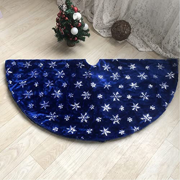Blue Christmas Plush Tree Skirt With Silver Sequin Snowflake Xmas Decorations Seasonal Decorations