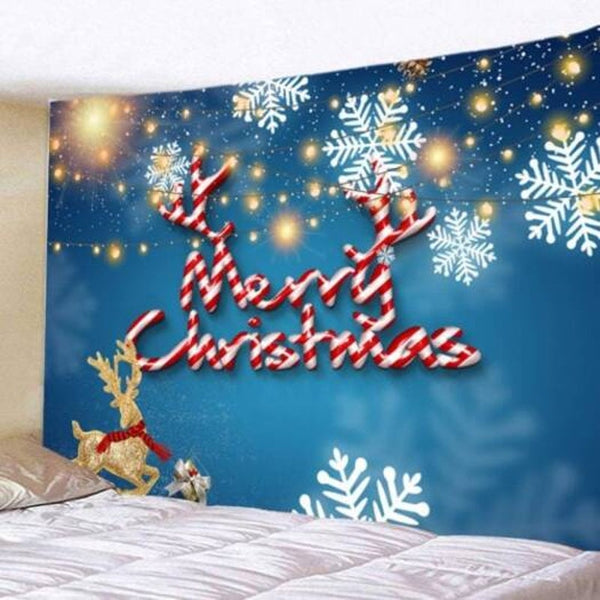 Blue Christmas Snowflake Pattern Digital Printing Tapestry Multi A W59 X L51 Inch