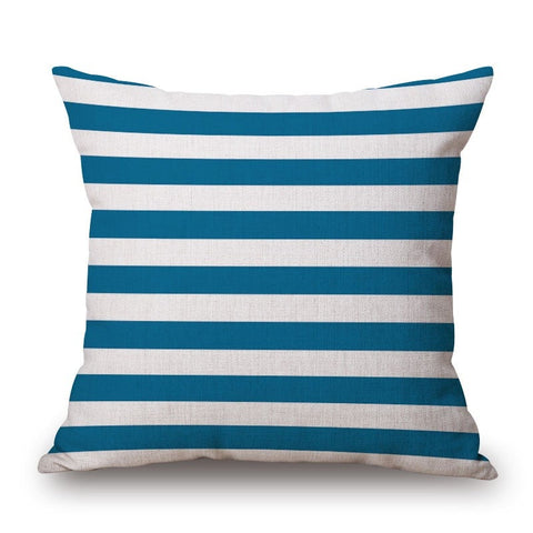 Blue White Stripes On Cotton Linen Pillow Cover