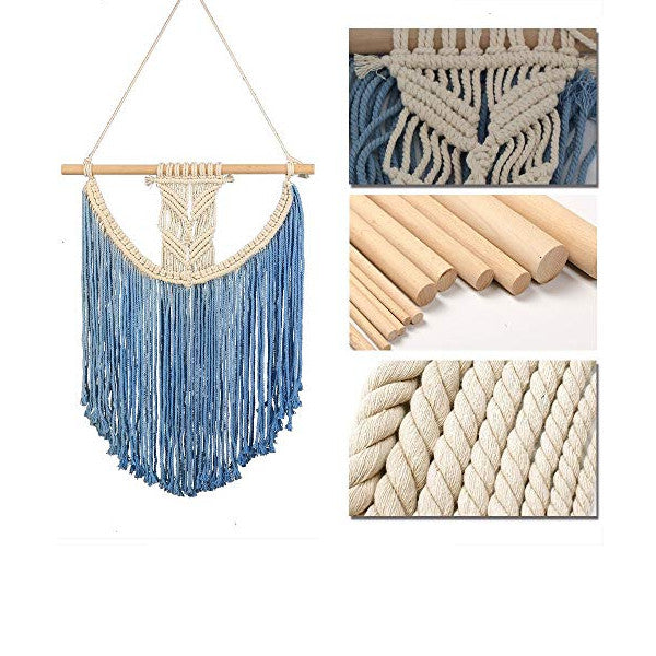 Blue Boho Macrame Wall Hanging Tapestry Decor Tapestries