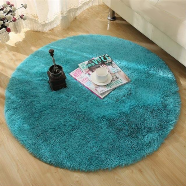 Blue Fluffy Faux Fur Round Rug Kids Room Plush Shaggy Rugs Rugs & Carpets