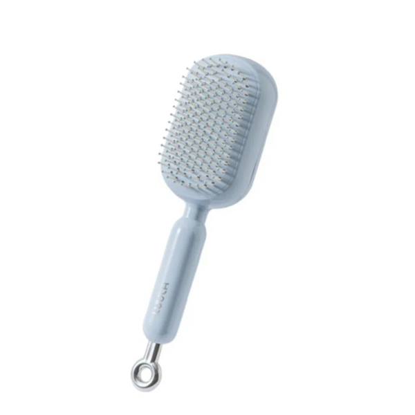Blue Innovative Self Cleaning Cushion Hairbrush Retractable Bristle Detangling & Scalp Massager Brushes & Combs