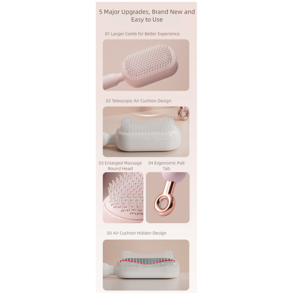 Blue Innovative Self Cleaning Cushion Hairbrush Retractable Bristle Detangling & Scalp Massager Brushes & Combs