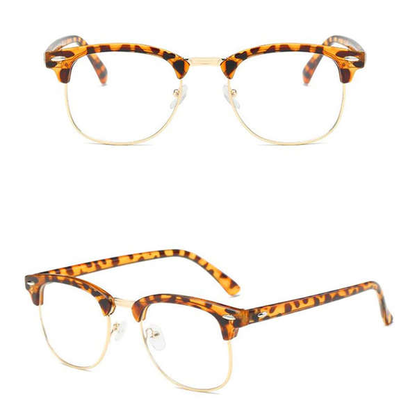 Blue Light Blocking Myopia Glasses Semi Rimless Lens Eyewear Leopard Print Gold