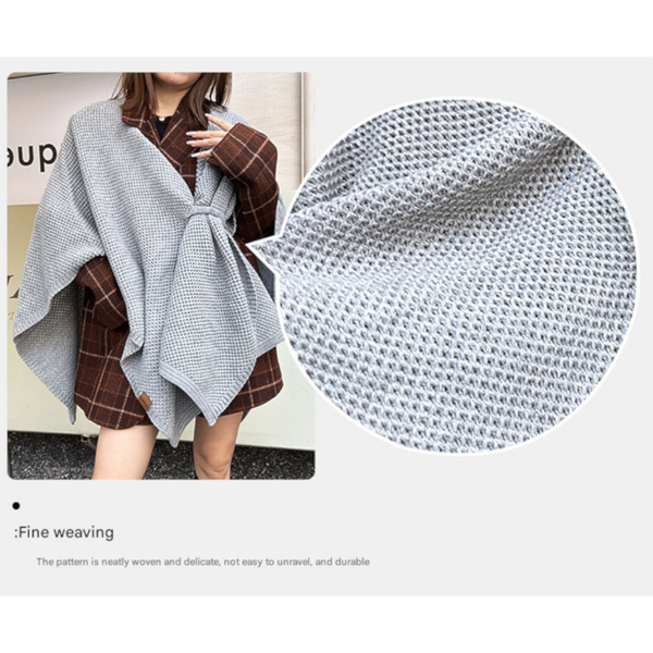 Blue Luxurious Faux Cashmere Knitted Cape Large Buckled 90 X 140 Cm Women's Versatile Shawl Scarves & Wraps