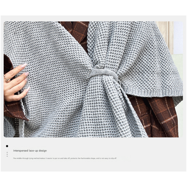 Blue Luxurious Faux Cashmere Knitted Cape Large Buckled 90 X 140 Cm Women's Versatile Shawl Scarves & Wraps