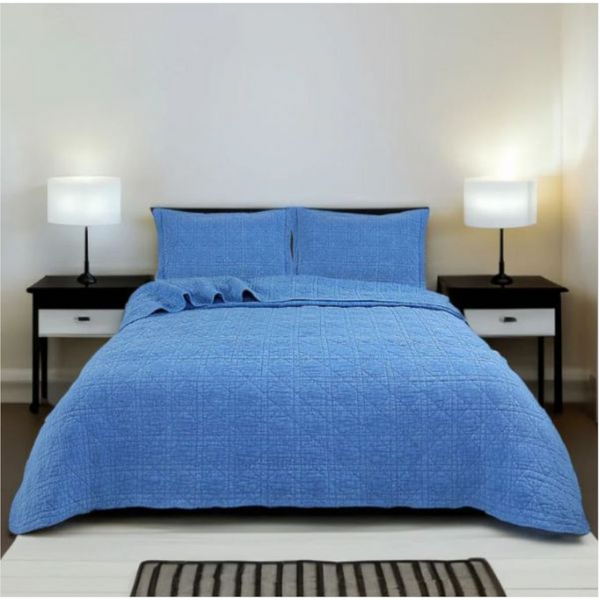 Blue Perennial 100% Cotton Quilted 3 Pcs Bedspread Coverlet Set Queen Queen Doonas