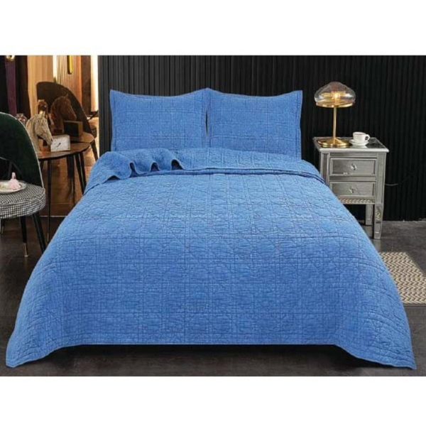 Blue Perennial 100% Cotton Quilted 3 Pcs Bedspread Coverlet Set Queen Queen Doonas