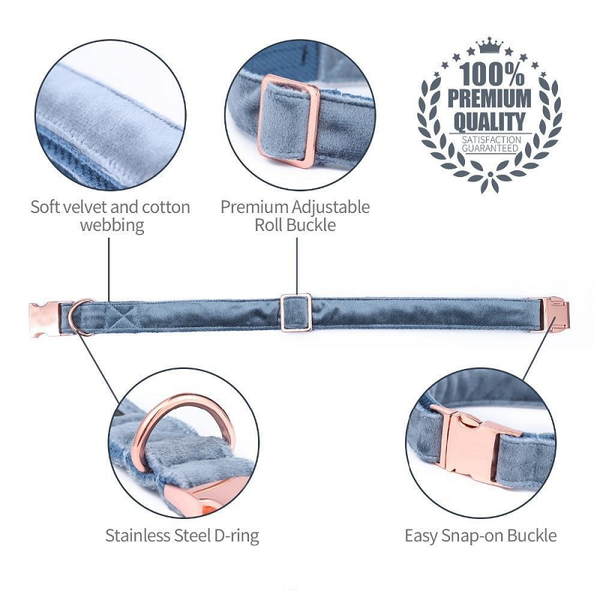 Blue Velvet Soft Dog Collar Leash Set Leads & Head Collars