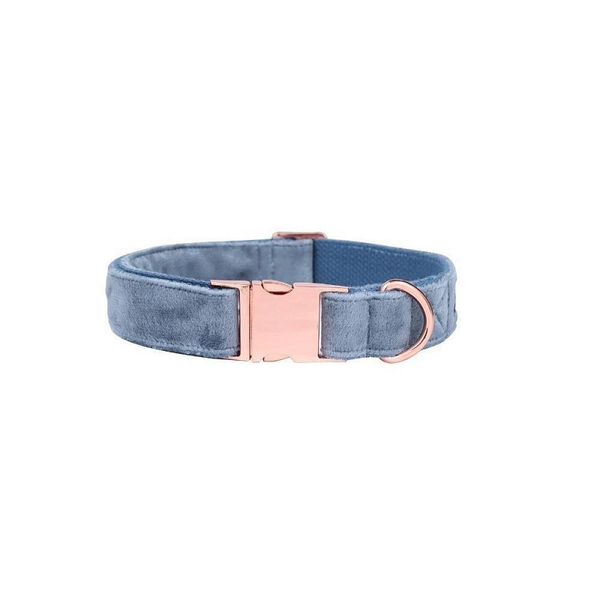 Blue Velvet Soft Dog Collar And Leash Set