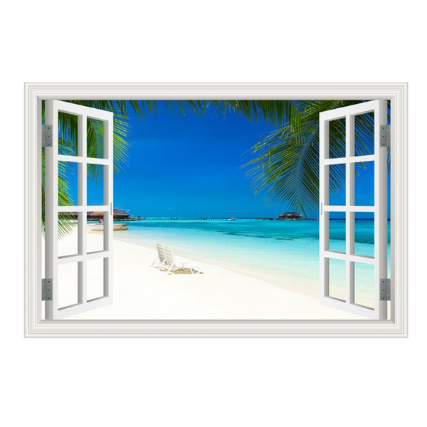 Blue Beach Nature Sky 3D View Wall Sticker Pvc Sea Landscape Vinyl Decal Room Decor Self Adhesive Wallpaper Picture Wall Stickers