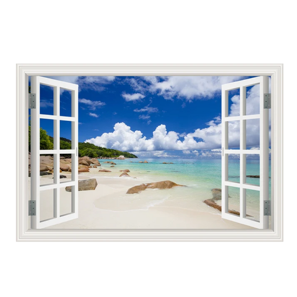 Blue Beach Nature Sky 3D View Wall Sticker Pvc Sea Landscape Vinyl Decal Room Decor Self Adhesive Wallpaper Picture Wall Stickers