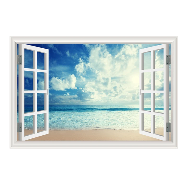 Blue Beach Nature Sky 3D View Wall Sticker Pvc Sea Landscape Vinyl Decal Room Decor Self Adhesive Wallpaper Picture Wall Stickers
