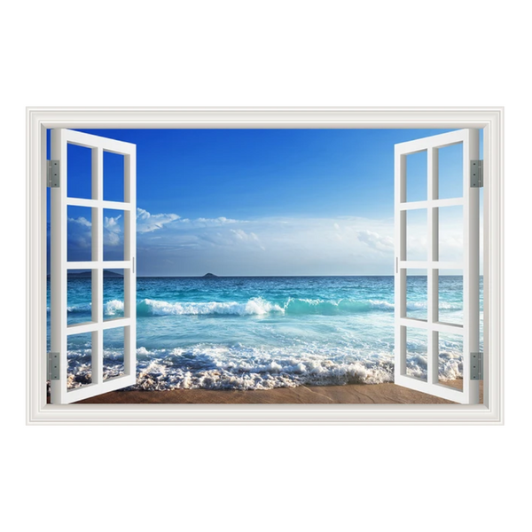 Blue Beach Nature Sky 3D View Wall Sticker Pvc Sea Landscape Vinyl Decal Room Decor Self Adhesive Wallpaper Picture Wall Stickers