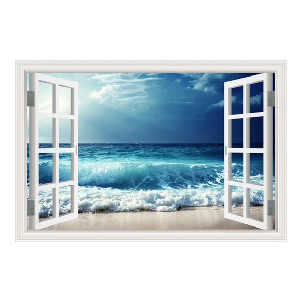 Blue Beach Nature Sky 3D View Wall Sticker Pvc Sea Landscape Vinyl Decal Room Decor Self Adhesive Wallpaper Picture Wall Stickers
