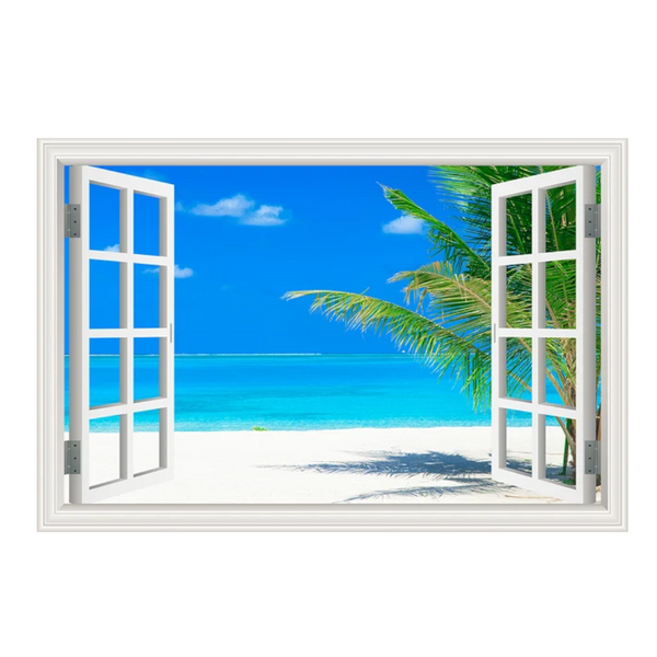 Blue Beach Nature Sky 3D View Wall Sticker Pvc Sea Landscape Vinyl Decal Room Decor Self Adhesive Wallpaper Picture Wall Stickers