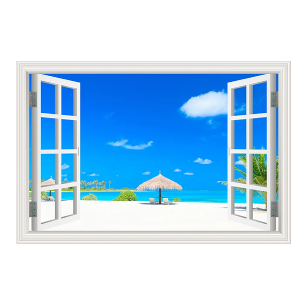 Blue Beach Nature Sky 3D View Wall Sticker Pvc Sea Landscape Vinyl Decal Room Decor Self Adhesive Wallpaper Picture Wall Stickers