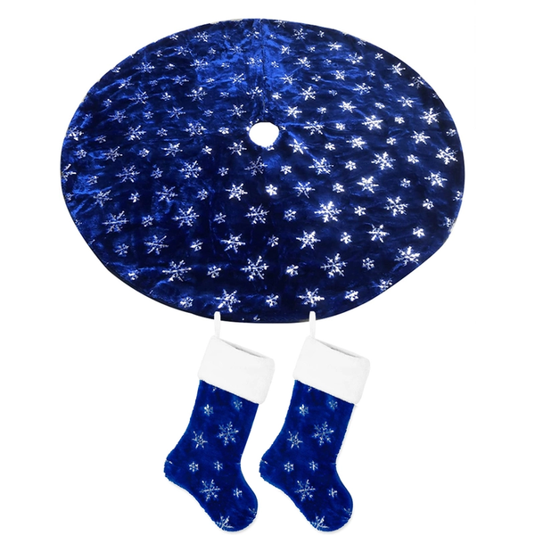 Blue Christmas Plush Tree Skirt With Silver Sequin Snowflake Xmas Decorations Seasonal Decorations