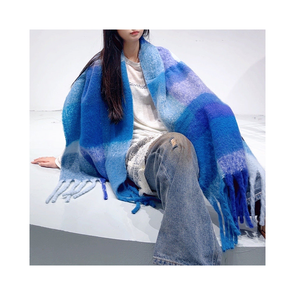 Blue Classic Plaid Faux Cashmere Winter Scarf Warm And Stylish 50 X 180 Cm Design Scarves & Wraps