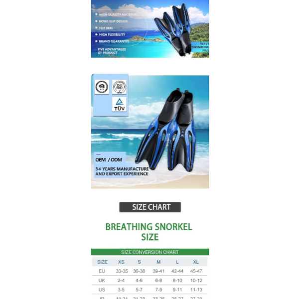 Blue Adult Professional Swim Rubber Snorkeling Flippers For Diving And Swimming Fins