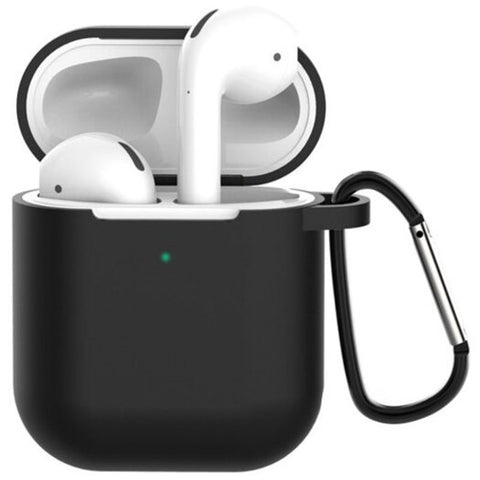 Bluetooth Earphone Silicone Protective Cover Portable Storage Case With Hook For Airpods Black