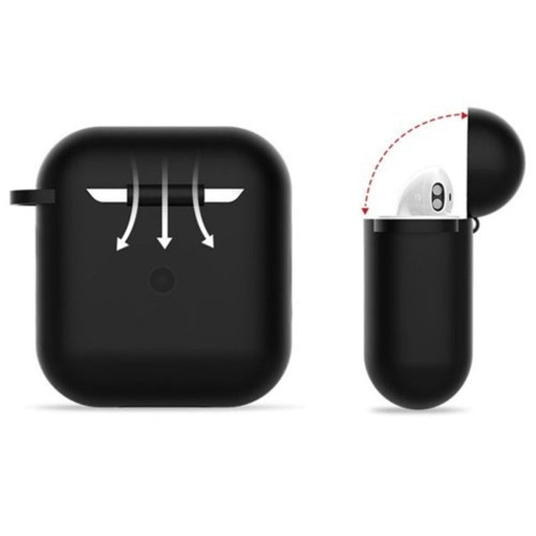Bluetooth Earphone Silicone Protective Cover Portable Storage Case With Hook For Airpods Black