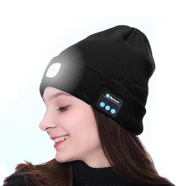 Wireless Bluetooth Music Knitted Hat With Led Lamp Camping Beanie Headlamp